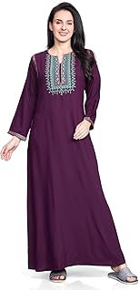 sanaa Women's Full Length Elegant Embroidered Rayon Nighty with Pockets-picture-23