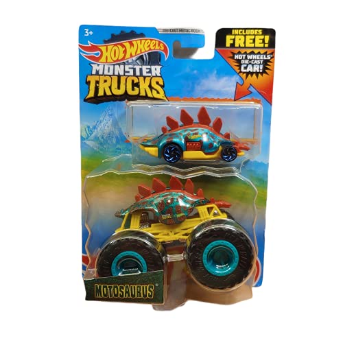 Image of Hot Wheels Monster Trucks Hotwheels Monster Trucks Motosaurus, Includes Free Die Cast Car [Teal], Kid