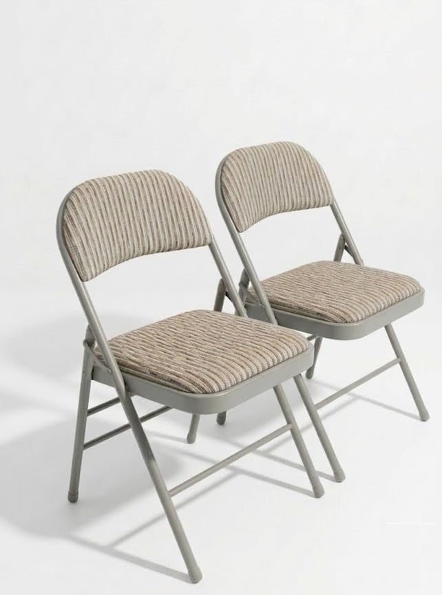 SuperGift.com 2x Fabric Padded with Heavy Duty Steel Metal Frame Folding Back Rest Chair for Home Garden Office Computer Desk