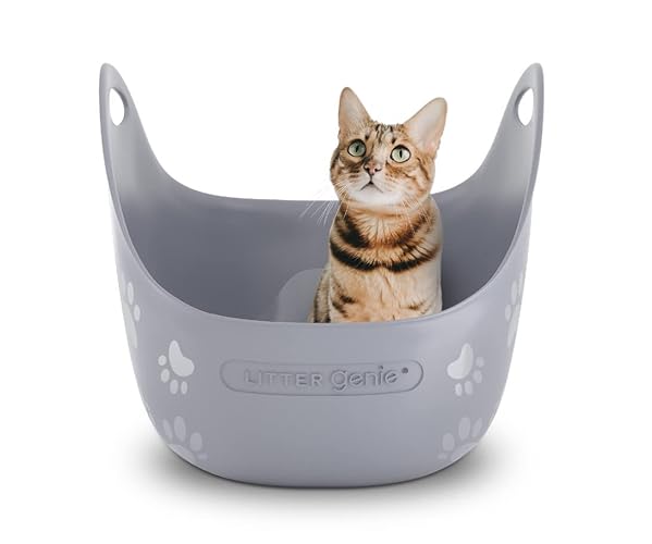 Litter Genie Cat Litter Box | Portable, Open, High Sided Cat Litter Box with Handles | Flexible Plastic Litter Box | Comfortable, Easy-Clean Cat Box