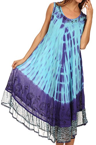 Sakkas Macey Embroidered Tie Dye Sleeveless Zebra Print Dress/Cover Up