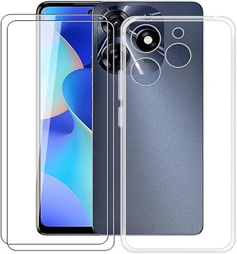 Phone Case for Tecno Spark 10 Pro 6.8" Case with 2 X Tempered Glass Protective Film, Slim Soft TPU [Shockproof X Anti-Yellow] Clear Case for Tecno Spark 10 Pro Cover - Transparent