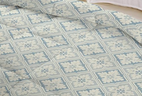Image of HOMEKART 220 GSM Reversible Microfiber AC Comforter /Duvets for Mild Winter | All Season King Size 3 Layered Quilted Blanket for Double Bed (220 cm x 240 cm, Floral, Grey & White)