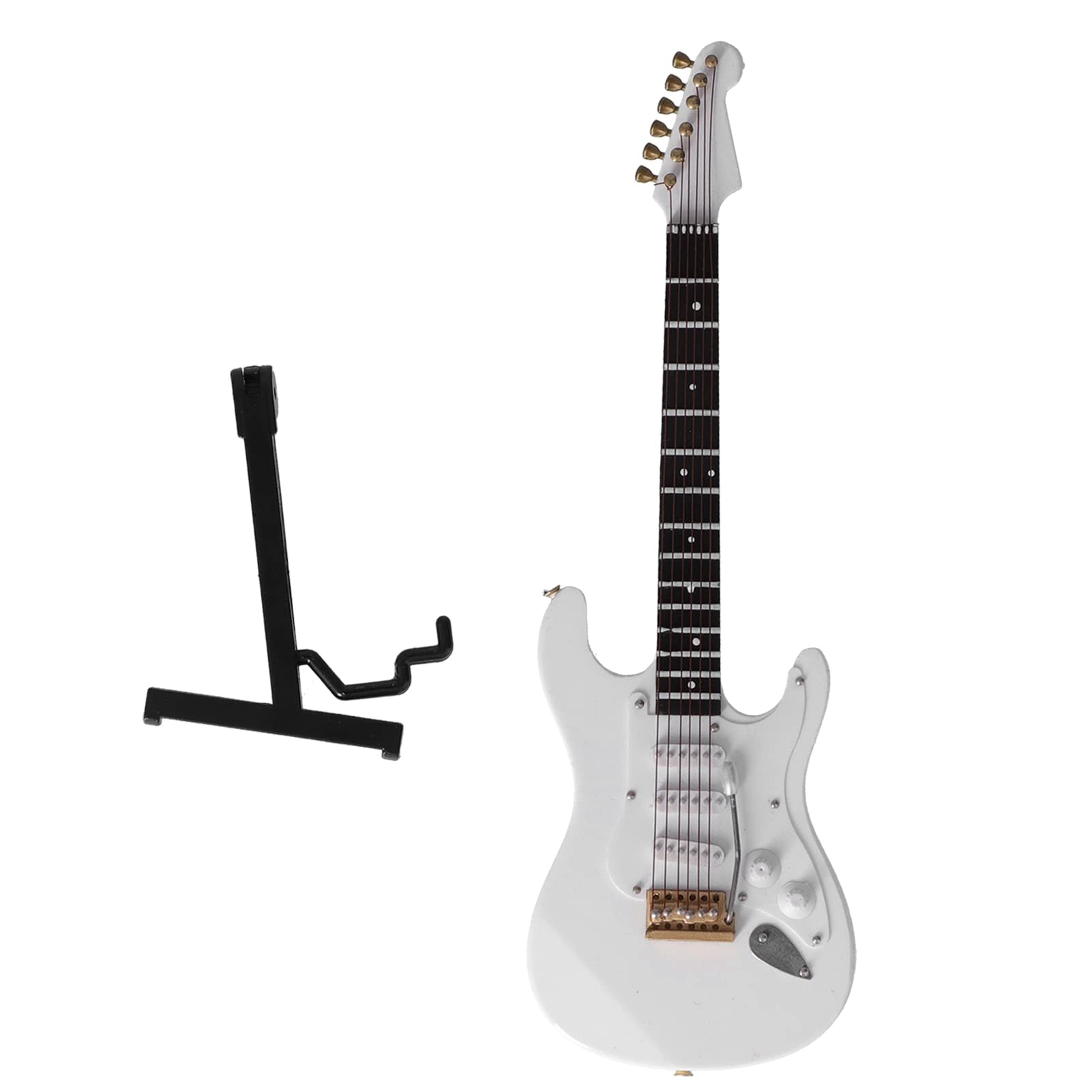 FUZHUI Miniature Electric Guitar, Mini Guitar Model, Mini Electric Bass Guitar Model, Ornament with Stand, for Music Lovers and Home Decoration (White, 7x2.2in)