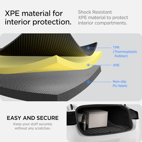 Spigen Tesla Model 3 Highland 2024 Hintere Kofferaummatte, Stoßfestes XPE-Material zum Schutz der Innenfächer, Wasserdicht und Leicht zu Reinigen, Allwetter Kofferraumwanne für Tesla Zubehör - Carbon