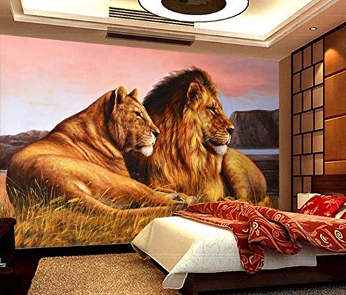 Fototapete 3D Effekt Tapete 3D In Afrika Wiesen Löwe - Moderne Wanddeko...