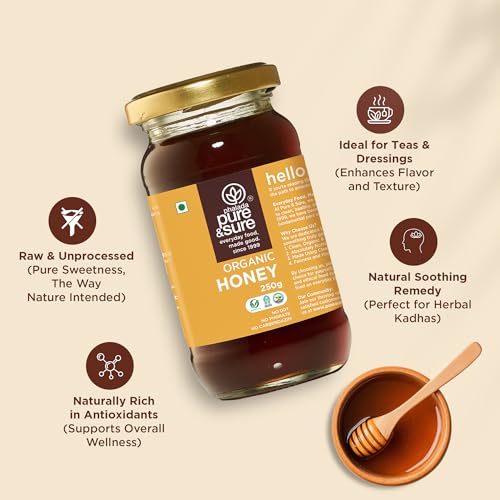 Image of Pure & Sure Organic Honey 250G | 100% Raw & Natural | Organic Certified | Unprocessed & Non-Pasteurized | Rich in Anti-Oxidents & Amino Acids | No Sugar, No Adulterated