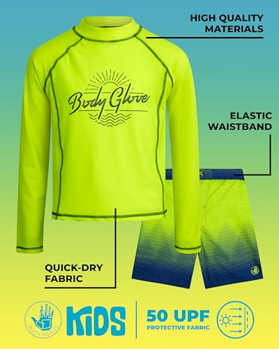 Image of Body Glove Boys Swim Set - 4 Piece UPF 50+ Swim Trunks and Rash Guard for Boys Kids Swimwear Set (Sizes: 4-12)