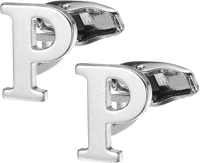 calixto P Alphabet Silver Cufflinks for Men | Initial Letter “P” Personalized Luxury Cuff Links | Premium Polished Metal Shirt, Coat & Blazer Cufflinks | Wedding, Office | Stylish Gift for Men | Set of 2-picture-34