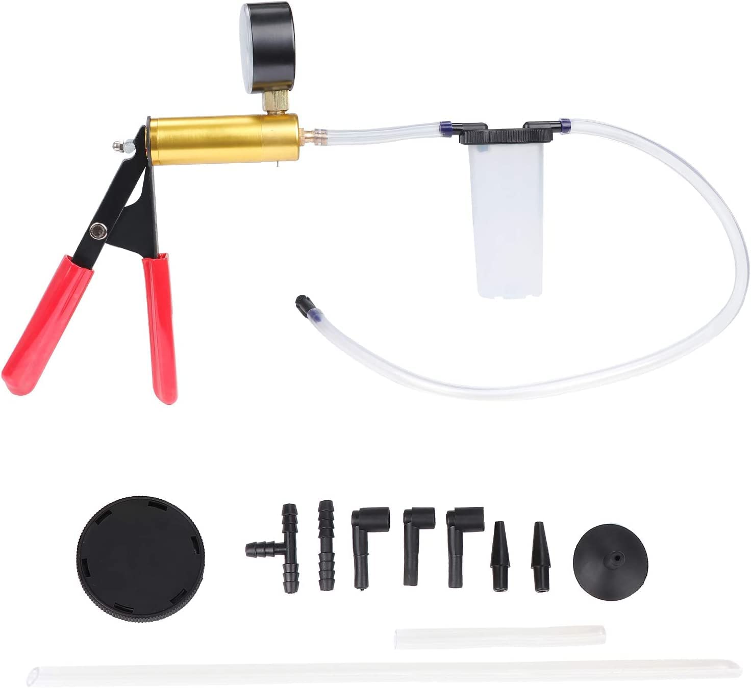 Fyearfly Sangrado Kit del Sistema De Frenos, Vacío Probador Bomba De Mano Herramienta De Purga De Frenos Líquido Reparación De Vehículos con Medidor, para Frenos Diagnóstico De Motocicleta,Automóvil