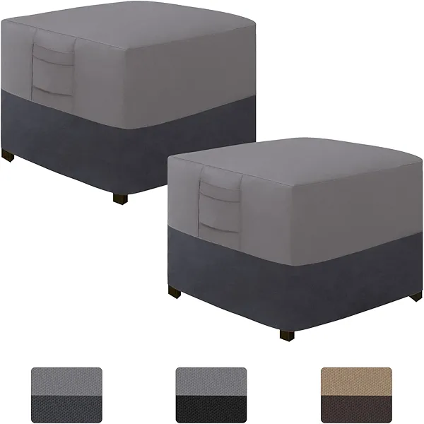 Easy-Going Outdoor Ottoman Cover, Waterproof Patio Ottoman Cover, Heavy Duty Outdoor Furniture Cover with Padded Handles (2 Pack-25"x25"x17", Gray/Dark Gray)