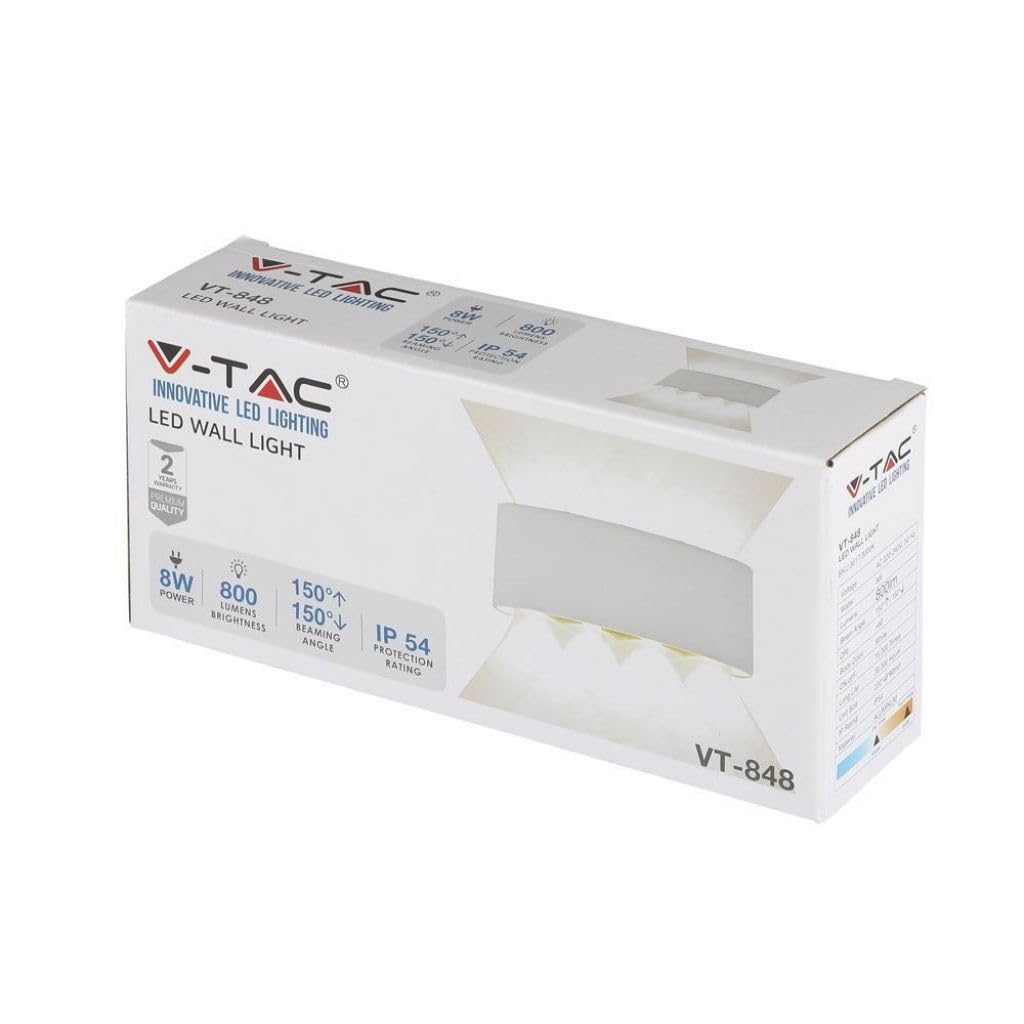 LEDLUX LD8617 Applique Led Da Parete 8W 8X1W Carcassa Bianca Doppio Illuminazione Up-Down e Indiretto Con Angolo Luce 150 Gradi IP54 Interno Esterno (Bianco Caldo 3000K)
