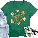 CQF Christmas Crew Shirts for Women The Cookie Crew Printed T Shirts Cute Xmas Holiday Tee Tops Green