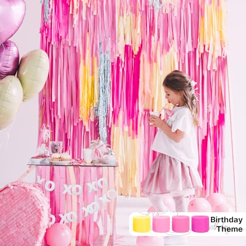 Image of PartyWoo Pink Crepe Paper Streamers 8pcs 656ft Pack of Light Hot Dark Pink Peach Pastel Yellow Ivory White Crepe Paper Streamers for Birthday Baby Shower Graduation Bachelorette Party Decorations
