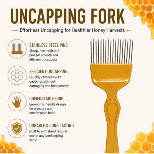 Image of ANP BEE Stainless Steel Uncapping Fork Beekeeping Tool, Honey Comb Cutter Scraper for Hive Frame Wax Removal - Durable Beekeeper Equipment for Efficient Honey Extraction