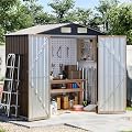 Grovellis 4x6FT Outdoor Metal Storage Shed with Frame Floor,Double Doors,with Frame Floor,Tool Shed for Garden, Patio, Backyard Brown