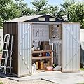 Grovellis 6x4 FT Outdoor Metal Storage Shed, Double Doors,Tool Shed for Garden, Patio, Backyard Brown