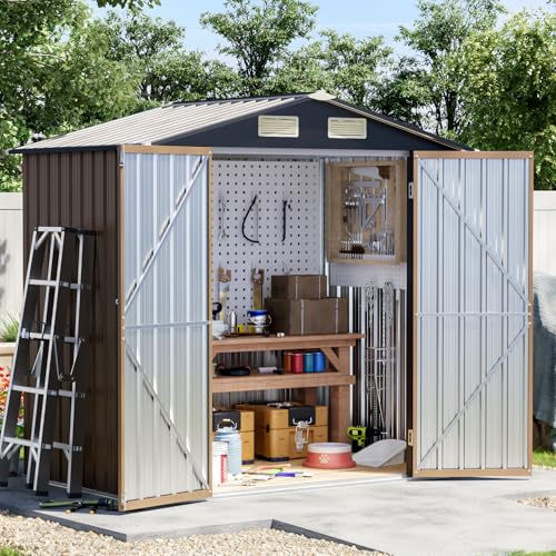 Image of 4x6 FT Outdoor Metal Storage Shed, Double Doors,Tool Shed for Garden, Patio, Backyard Brown