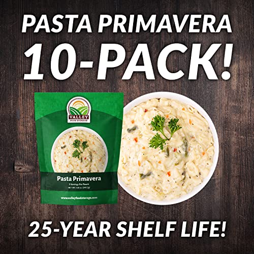 Image of Valley Food Storage Pasta Primavera | 10-Bag Bucket, 50 Servings | Non-GMO Premium Emergency Food Supply, 25 Year Shelf Life | Survival Meal Kits, Prepper Food & Off-Grid Living Supplies, Packaged in USA