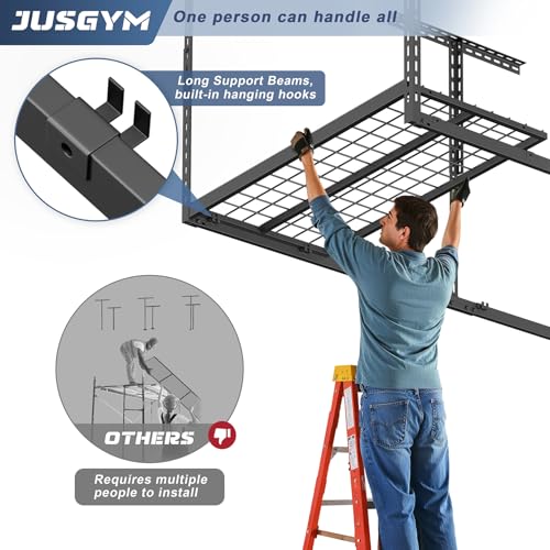 3X6FT-Overhead-Garage-Storage-Rack-450LBS-Capacity-26-40-Height-Adjust-No-Sagging-More-Load-bearing-Rust-Resistant-Ceiling-Mount-Heavy-Steel-Garage-Ceiling-Storage-Racks-Black