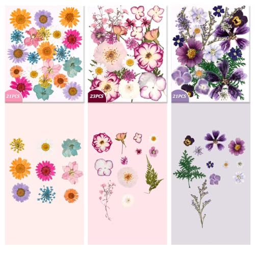 Image of 9 Packs of 200 Pressed Dried Flowers and Leaves for DIY Crafts | Assorted Real Natural Dry Flowers with Tweezers For Resin, Soap, Jewelry, Card Making,Nail Artand Scrapbooking