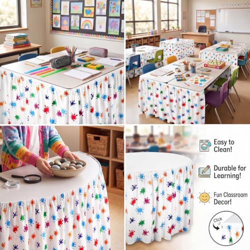 Image of Oudain 14 ft Art Painting Table Skirt Cloths for Teacher Desk Wrinkle Art Painting Table Cover Skirt for Kindergarten Classroom Kidney Shaped Desk Back to School Supplies