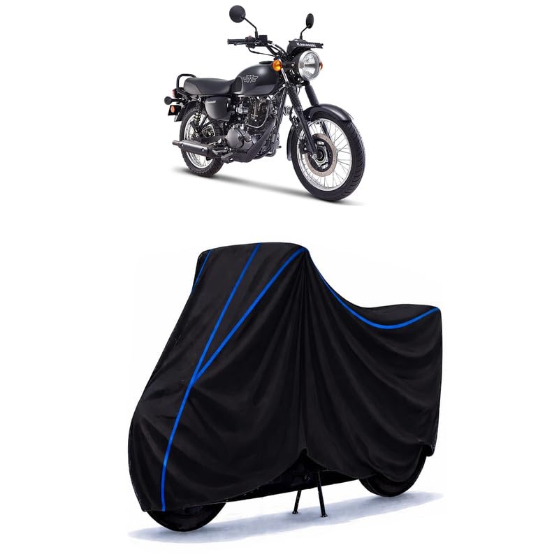 Image of W175 Bike Cover Water Resistant Universal Motorcycle Rain | Heavy Duty UV Protection, Dust, Scratch Indoor Outdoor All Weather with Black Blue Piping Elastic