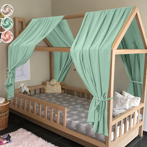 HOTUT 130 * 320cm Ensemble de Décoration de Lit 2 Pièces avec 2 Ciels de Lit, 100% Mousseline de Coton Biologique Adapté Aux Chambres de Garçons et de...