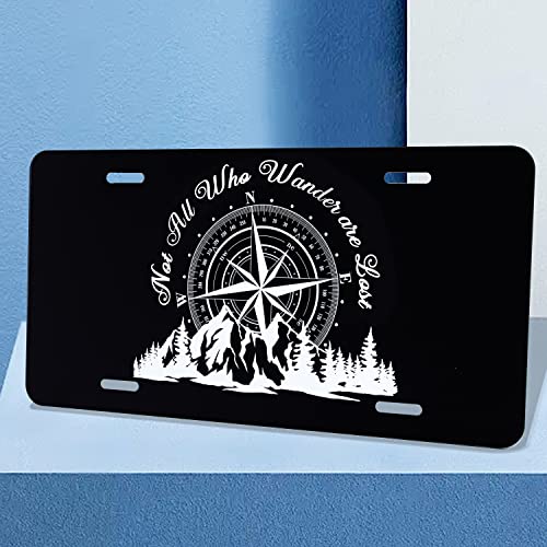 image for RTINRAN Not All Who Wander are Lost License Plate Compass Mountains Li