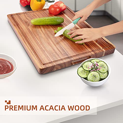 Large Acacia Wood Cutting Boards for Kitchen, 24 x 18 Inch Extra Large Wooden Cutting Board with Juice Groove, Reversible Butcher Block Cutting Board for Meat and Veggies by GlowSol - Image 4
