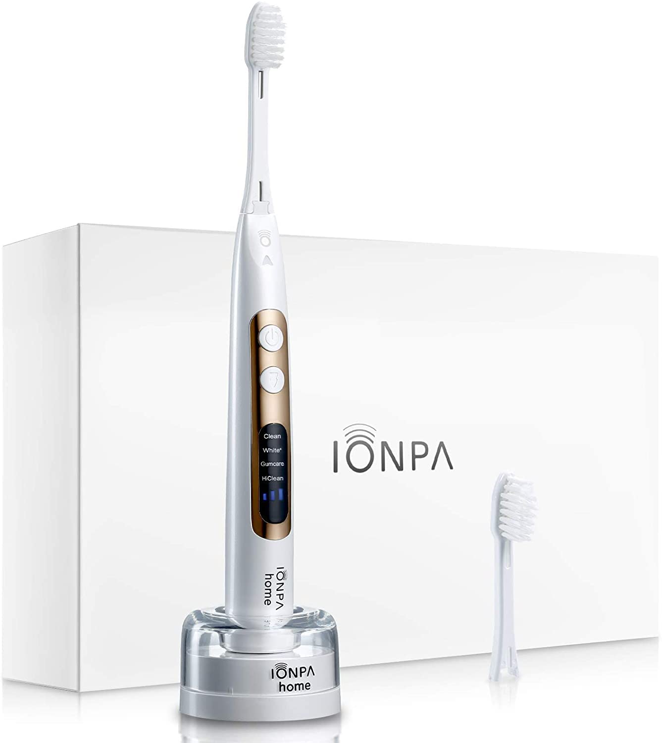 IONIC KISS IONPA DP Pearl White Home Premium USB Rechargeable Ionic Power Electric Toothbrush, Brushing Timer, 4 Modes, 2 Soft Extended Filament Brush Heads Made in Japan You, hyG, DP-111PW
