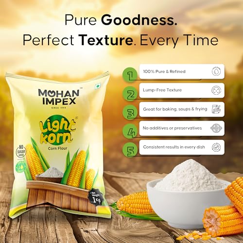 Image of Mohan Impex Corn Flour 1kg [Pack of 2] | Fresh Makki Maize Starch Powder | Gluten-Free & Organic | Best for Baking, Soups, Cakes & Frying | Natural Thickening Agent