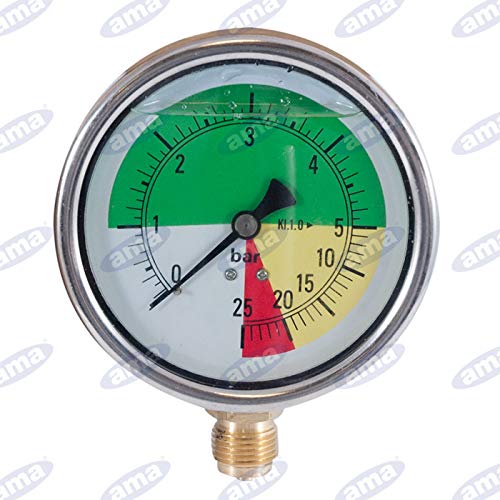 Manómetro isométrico de glicerina con caja de acero inoxidable de 100 mm de diámetro.