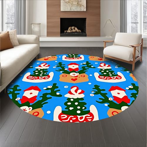 ODIKA Flatwoven Area Rug 8 ft, Whimsical Gingerbread House Scene