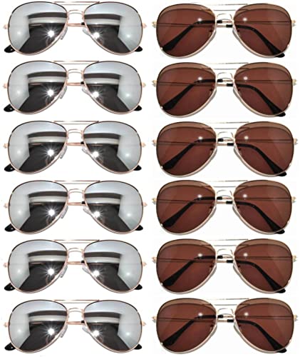 Metal Gold Frame Aviator Eyeglasses 6 Mirror Silver, 6 Gradient Brown Lenses Owl ®. #TOP15