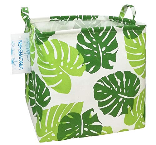 Image of Square Storage Baskets Waterproof Canvas Children Laundry Nursery Hamper for Shelves Gift Baskets Toy Organizer Room Decor (Square leaf)