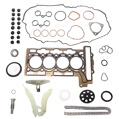 Image of Head Gasket Set with Timing Chain Kit, 1.6L, for Mini Cooper R56 Hatchback 07-08, for Mini Cooper R55 R56 09-12, Replace# 20606049609 2146826246, 1.6L L4 DOHC Turbocharged N14B16C, N14B16A