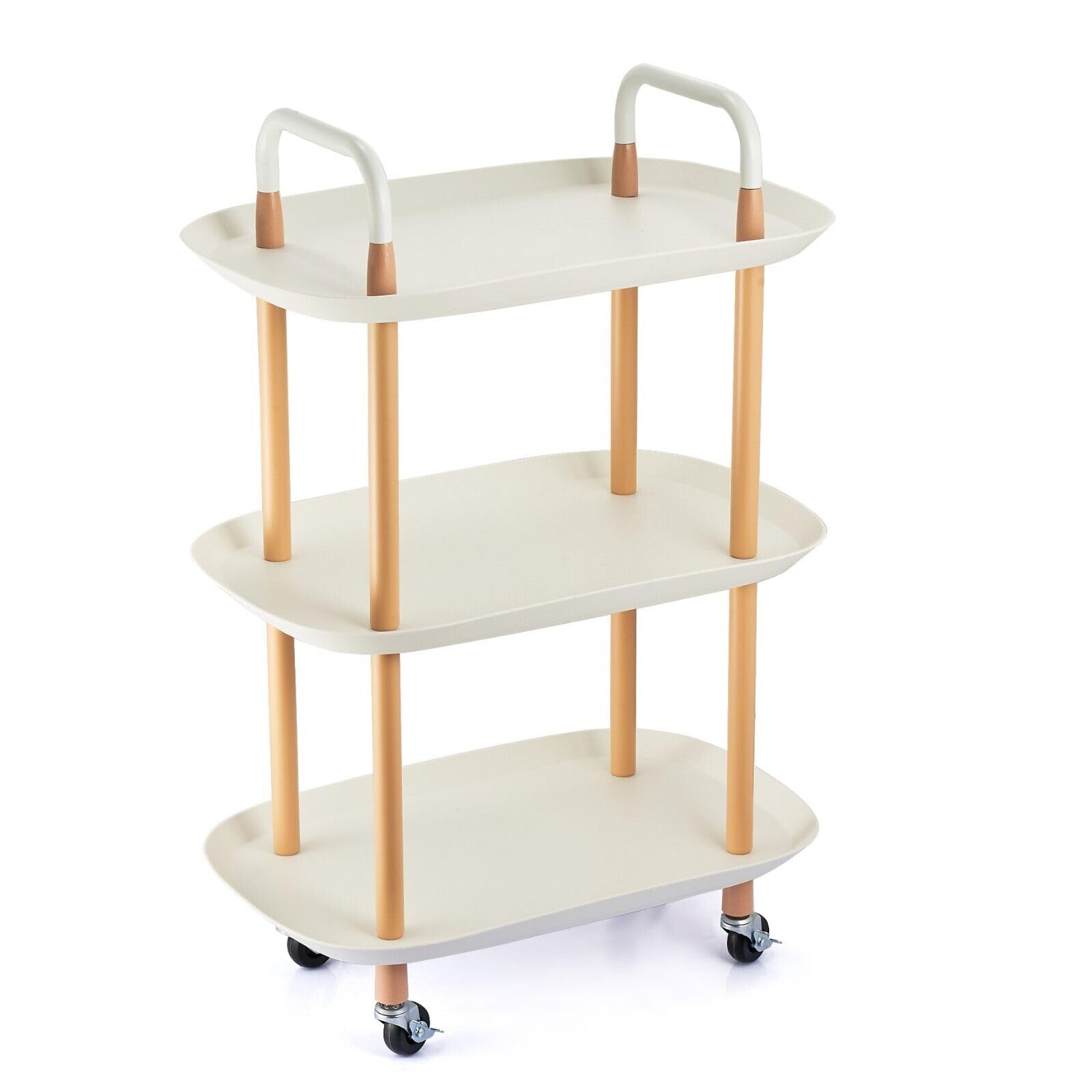 URBNLIVING 3 Tier Beech Wood & Plastic Serving Storage Trolley Food Drinks Cart on Wheels