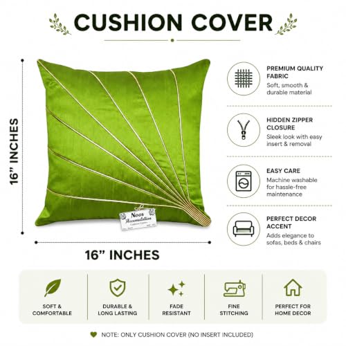 Image of Noor Silk Cushion Covers Pack of 7 | 16x16 Inches, Green