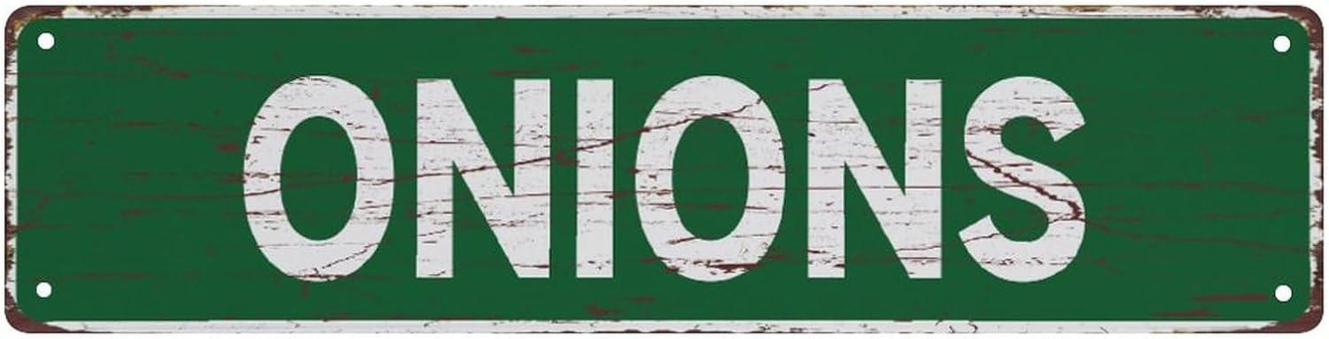 Peiyeety A004 Vintage Metal Tin Sign Onions Vintage Sign, Retro Wall Decor For Home, Bar, Garage, Cafe, Man Cave, Kitchen, Garden, Rustic Wall Art For Indoor And Outdoor Decoration, 4X16 Inch