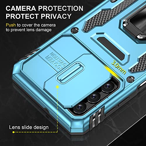 Image of Slide Camera Cover with Ring Holder Mobile Phone Case Cover for Samsung Galaxy A32 4G (Blue)