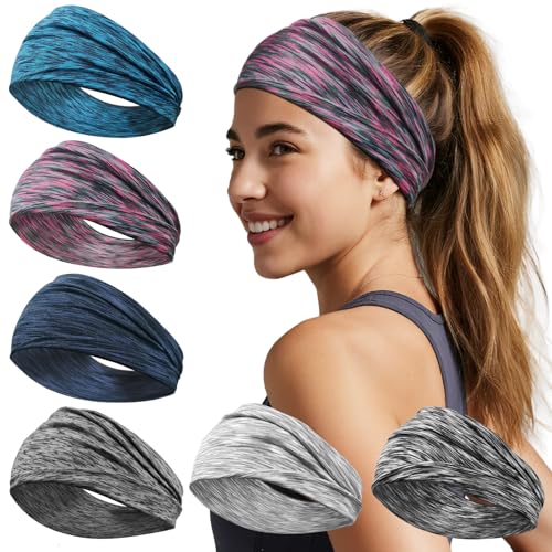 IMYORT 6 Pack Wide Headbands for Women - No Slip Hair Bands for Sports Yoga Workout Running Daily Use, Soft Stretchy Elastic Sweat Wicking Head Wraps Hair Accessories