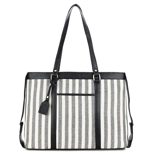 Image of K London Stylish Women's Office Bag - Canvas Laptop Tote for Professional & Casual Work Use | Durable and Elegant Shoulder bag | Handbag | 15.6 inch Laptop with double handles(2305 174 Parent)