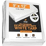 Heavy Duty White Poly Tarp 9' x 12' Multipurpose Protective Cover - Durable, Waterproof, Weather Pro