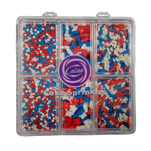 Senchanting Patriotic Jimmies Sprinkles Red Blue and White Nonpareils Stars Sprinkles Fourth of July Sprinkle Edible Stars for Cupcake Decorating, Cookie, Cake, Ice Cream, Baking 2.82 Ounces