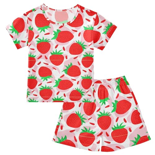 Strawberry White Pajama Set Short Sleeve Pajamas Shorts Sets Cotton Soft Loungewear Sleepwear 5Y