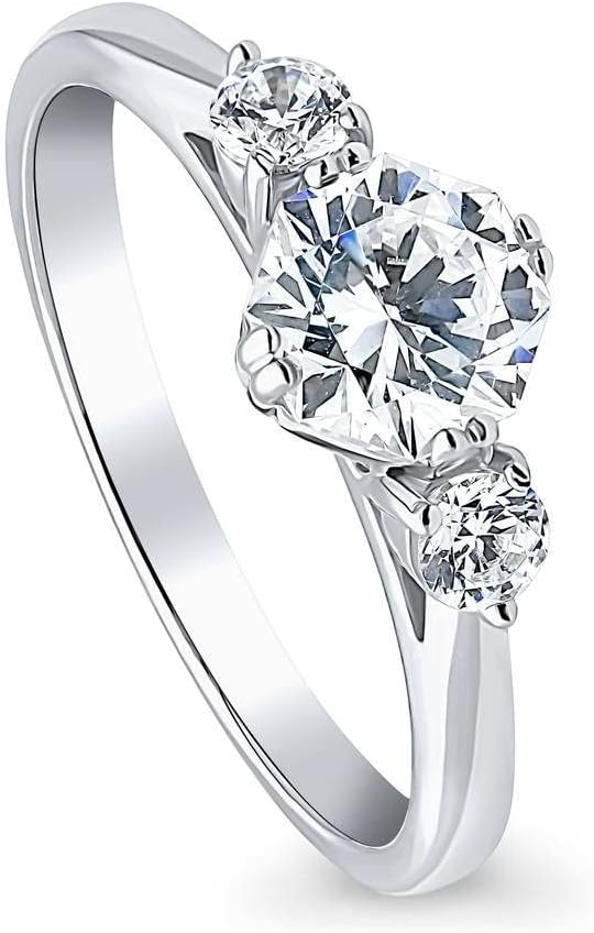 BERRICLE Sterling Silver 3-Stone Wedding Engagement Rings 1.25 Carat Octagon Sun Cut Cubic Zirconia CZ Anniversary Promise Ring for Women, Rhodium Plated Size 4-10
