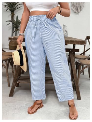 Floerns Women's Plus Size Summer Long Pants Paperbag Waist Straight Leg Boho Trousers2