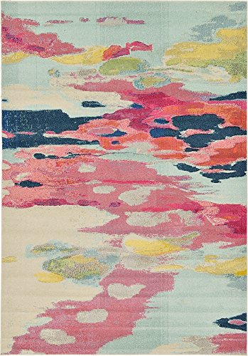 Unique Loom Estrella Collection Light Colors, Abstract, Modern, Vibrant Area Rug, 7 Ft X 10 Ft, Pink/Ivory #TOP10