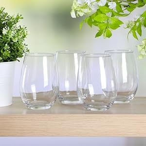 Martha Stewart Farrow 18 OZ Large Stemless Multipurpose Wine Glasses Set For Red or White Wine Set of 4
